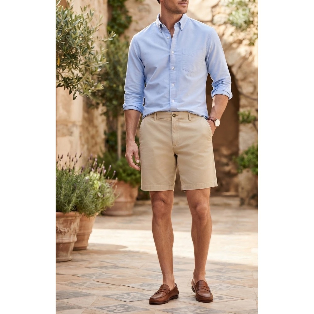 Banana Republic Mens Khaki Stretch Chino Shorts 9 Inseam Quick Dry Size 38 NEW